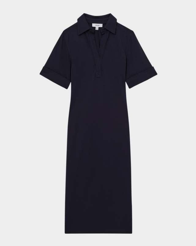 Astrid Side-Slit Jersey Polo Midi Dress